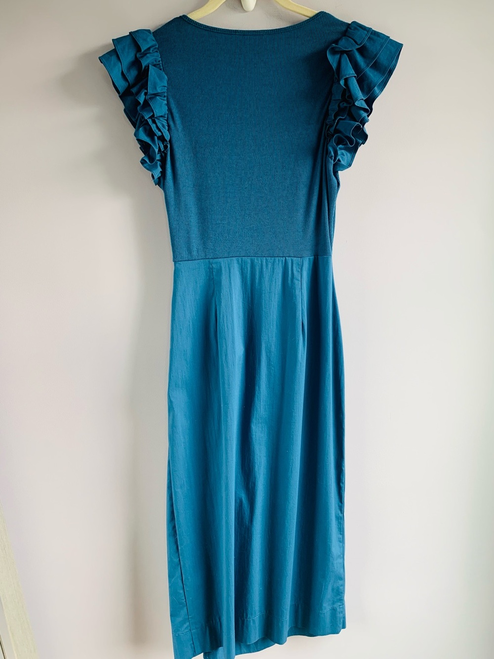 Sugar Lips Dress Deep Teal Aqua Waterfall Ruffled Sleeves Formal Party EUC Small - Picture 7 of 7